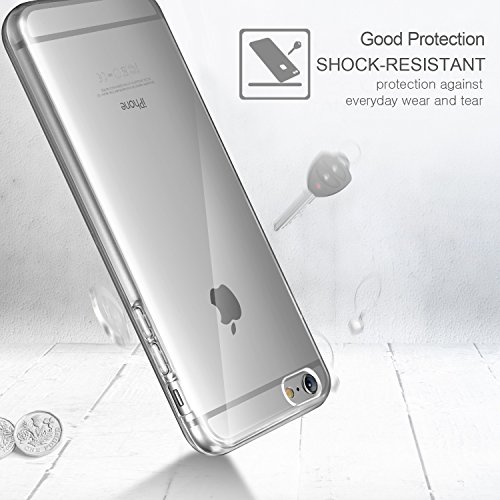 Leathlux Funda + 2X Cristal para iPhone 6 / 6s, Transparente TPU Silicona [Funda + 2 Pack Vidrio Templado] Ultra Fino Protector de Pantalla 9H Dureza + Flexible Back Case Cover para iPhone 6s / 6