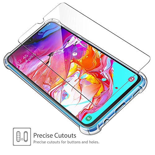 Leathlux Funda Samsung Galaxy A70 + [2 Pack] Cristal Templado Protector de Pantalla, Ultra Fina Silicona Transparente TPU Carcasa Protector Airbag Anti-Choque Anti-arañazos Case Cover para Samsung A70