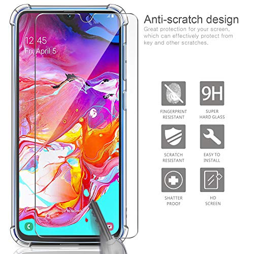 Leathlux Funda Samsung Galaxy A70 + [2 Pack] Cristal Templado Protector de Pantalla, Ultra Fina Silicona Transparente TPU Carcasa Protector Airbag Anti-Choque Anti-arañazos Case Cover para Samsung A70