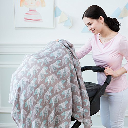 Lebze Muselina Manta Bebé | Mantas de Muselina de Bambú Algodón | 120x120 cm Pack de 2"Oso y Jirafa"