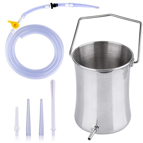Lecc Kit de Cubos de Enema de Acero Inoxidable, Grifo de Llave de Cierre Premium no tóxico, Manguera Silicona 200 cm, 5 Puntas Boquilla hogar, café, Agua Limpieza Colon Enema