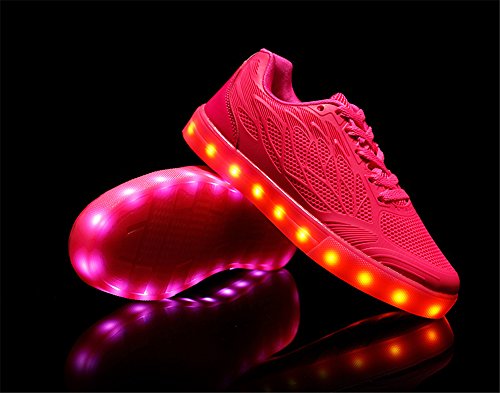 LED Zapatos,Shinmax Zapatillas LED USB de Carga de 7 Colores de Luz Zapatillas con Luces del Zapato por la Fiesta de Baile de Navidad de San Valentín (Rojo 35 EU)