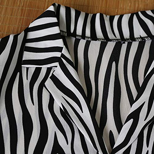 LEEDY Moda Mujer con Cuello En V Manga Larga Gasa Estampado De Cebra Camisa Suelta Ocasional Camiseta