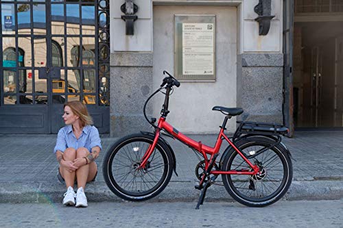 Legend Siena Bicicleta Eléctrica Plegable Urbana Smart eBike Ruedas de 24 Pulgadas, Frenos de Disco Hidráulicos, Batería 36V 10.4Ah Panasonic (374.4Wh), Rojo Strawberry