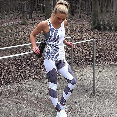 Leggings Leggings con Estampado De Geometría Poner Elástico En La Cadera Legging De Cintura Alta Pantalones Delgados Transpirables S Blanco