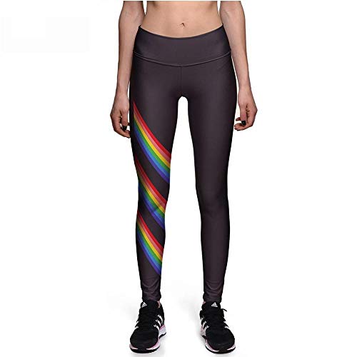 Leggings Leggings Tallas Grandes Sexy para Mujer Black Rainbow Stripes Cintura Alta Leggings con Estampado Digital Pantalones De Fitness S