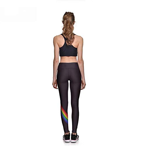 Leggings Leggings Tallas Grandes Sexy para Mujer Black Rainbow Stripes Cintura Alta Leggings con Estampado Digital Pantalones De Fitness S