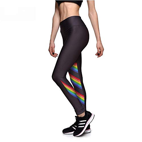 Leggings Leggings Tallas Grandes Sexy para Mujer Black Rainbow Stripes Cintura Alta Leggings con Estampado Digital Pantalones De Fitness S