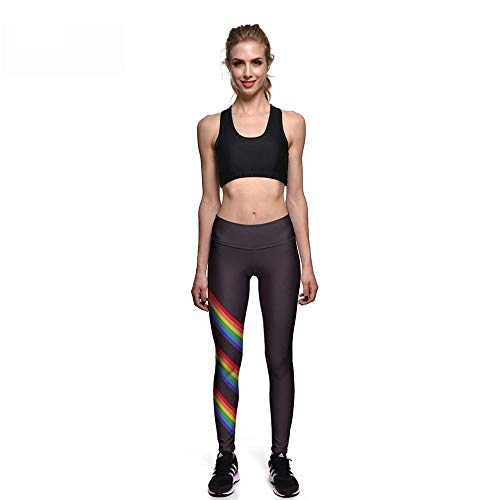 Leggings Leggings Tallas Grandes Sexy para Mujer Black Rainbow Stripes Cintura Alta Leggings con Estampado Digital Pantalones De Fitness S