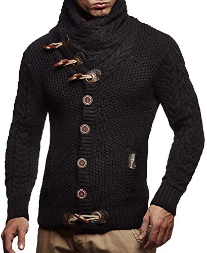 Leif Nelson Hombres Chaqueta de Punto con Cuello Chal LN-4195 Negro X-Large