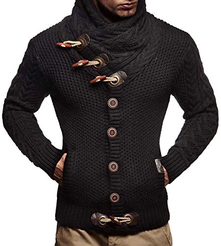 Leif Nelson Hombres Chaqueta de Punto con Cuello Chal LN-4195 Negro X-Large