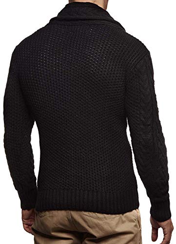 Leif Nelson Hombres Chaqueta de Punto con Cuello Chal LN-4195 Negro X-Large