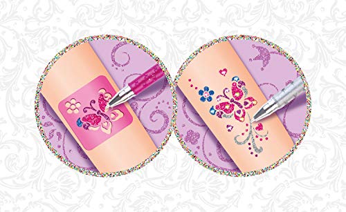 Lena 42433, 4 lápices de Colores Brillantes y 10 Plantillas para Tatuajes corporales y 24 Pegatinas 3D para el Cuerpo, Juego de estilismo para niños a Partir de 6 años, carbón (SIMM Spielwaren