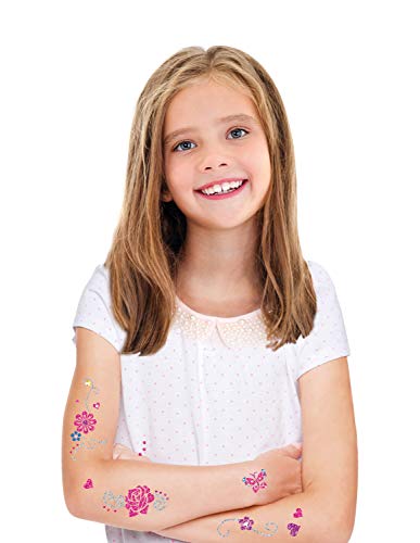 Lena 42433, 4 lápices de Colores Brillantes y 10 Plantillas para Tatuajes corporales y 24 Pegatinas 3D para el Cuerpo, Juego de estilismo para niños a Partir de 6 años, carbón (SIMM Spielwaren