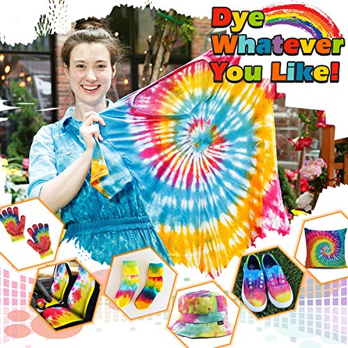 lenbest 26 Colores Tie Dye DIY Kit, Conjunto de Tinte Tie Tie de un Solo Paso Camisa Tela Tinte Duministros No Tóxicos, con 120 Bandas de Goma, 10 Pares de Guantes de Plástico, Delantal 2 Piezas