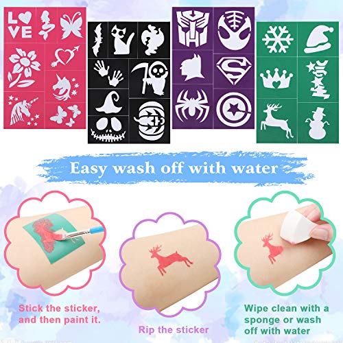 lenbest Set de Pintura Cara Infantil , Pintura Facial 17 Colores, Mayor Capacidad Blanco y Negro, con 1 Folleto Tutorial Pintado, 28 Plantillas y 4 Pinceles, para Fiestas, Carnaval y Halloween