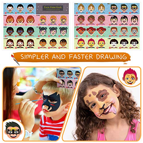 lenbest Set de Pintura Cara Infantil , Pintura Facial 17 Colores, Mayor Capacidad Blanco y Negro, con 1 Folleto Tutorial Pintado, 28 Plantillas y 4 Pinceles, para Fiestas, Carnaval y Halloween