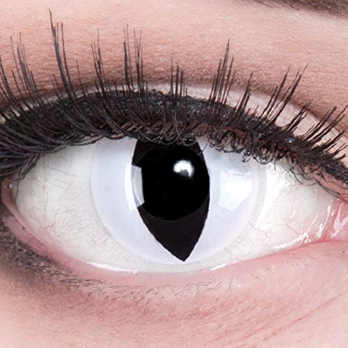 Lentillas de color blanco negro Vampiro Viper 1 par. Calidad superior para Halloween Carnaval, carnaval de Halloween gratis estuche de lentillas sin graduación