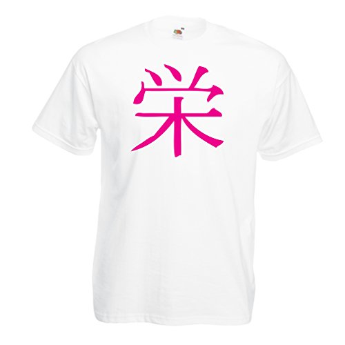 lepni.me Camisetas Hombre Insignia de Prosperidad - Símbolo de Kanji Chino/Japonés (Large Blanco Magenta)