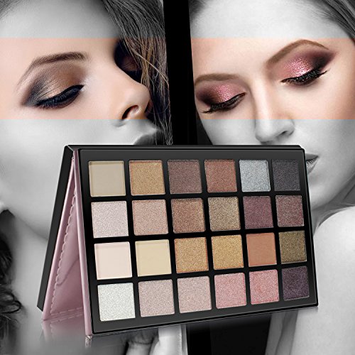 LeSB 24 Colors Shimmer Matte Eyeshadow Base Palettes Glitter Professional Rose Gold Cosmetic Brush Applicators 3PCS Brushes Set