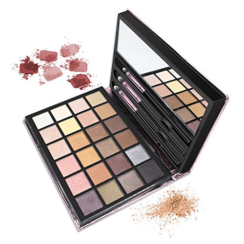 LeSB 24 Colors Shimmer Matte Eyeshadow Base Palettes Glitter Professional Rose Gold Cosmetic Brush Applicators 3PCS Brushes Set