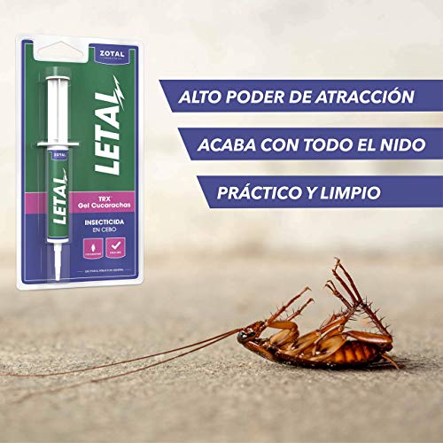 Letal TRX Gel Insecticida Cucarachas - Cebo Mata Cucarachas para Uso Doméstico de Zotal, Pack de 20 g en Total - Elimina Todo Tipo de Cucarachas - Efecto Duradero en el Control de Larvas y Adultos