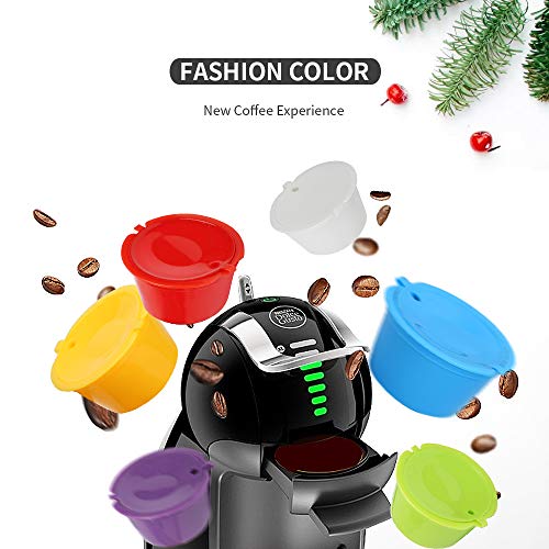 Letilio Filtros Cápsulas de Café Multicolor para Dolce Gusto Cafetera Fuerte al Menos 160 Veces de usos para reemplazo,6 pcs con 1 cucharón de plástico y 1 Cepillo de Limpieza…