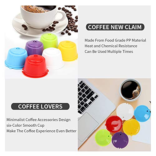 Letilio Filtros Cápsulas de Café Multicolor para Dolce Gusto Cafetera Fuerte al Menos 160 Veces de usos para reemplazo,6 pcs con 1 cucharón de plástico y 1 Cepillo de Limpieza…