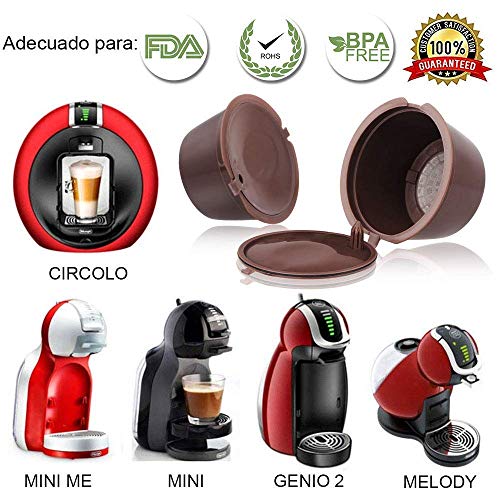 Letilio Filtros Cápsulas de Café puede rellenar reutilizar para Dolce Gusto Cafetera fuerte al menos 160 veces de usos para reemplazo,6 pcs con 2 cucharón de plástico y 2 cepillo de limpieza