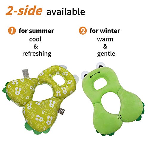 Letton Almohada de Viaje para bebé - Soporte para Cabeza, Cuello y Barbilla del Asiento de Auto para bebé - Diseño ergonómico para la protección de la Columna Cervical - para 1-4 años (Rana Verde)