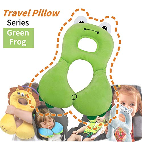 Letton Almohada de Viaje para bebé - Soporte para Cabeza, Cuello y Barbilla del Asiento de Auto para bebé - Diseño ergonómico para la protección de la Columna Cervical - para 1-4 años (Rana Verde)