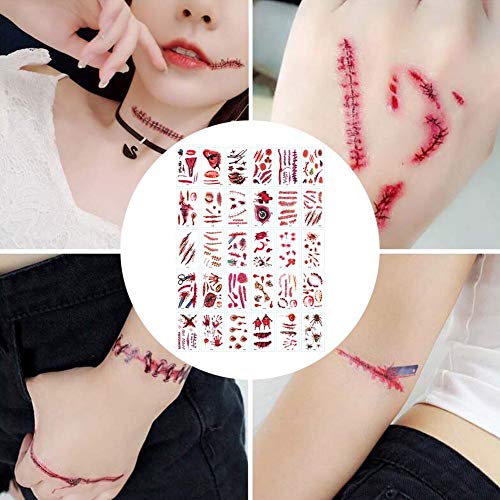 Letway 30 Piezas de Pegatinas de Tatuaje de Cicatriz de Halloween, Pegatinas de Cicatriz Divertidas, Pegatinas de Tatuaje de Cicatriz realistas, Pegatinas de decoración de Maquillaje de Halloween