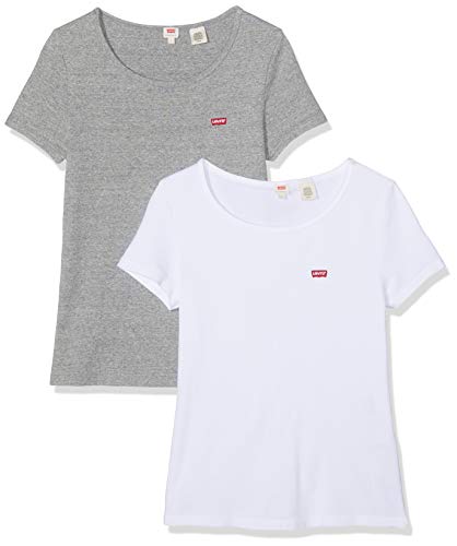 Levi's Camiseta, Multicolor (2 Pack tee White +/Smokestack Htr 0005), Large para Mujer