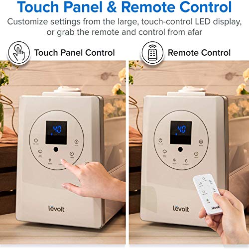 Levoit Humidificador Ultrasónico 6L Bebé de Vapor Caliente y Frío, Difusor de Aroma, 3 Niveles Ajustables, Monitor de Humedad, Control Remoto y Temporizador, Auto-Apagado, Boquilla 360°, LV600HH