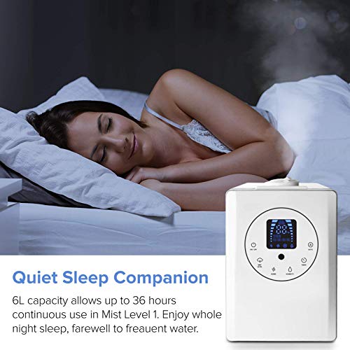 Levoit Humidificador Ultrasónico 6L Bebé de Vapor Caliente y Frío, Difusor de Aroma, 3 Niveles Ajustables, Monitor de Humedad, Control Remoto y Temporizador, Auto-Apagado, Boquilla 360°, LV600HH