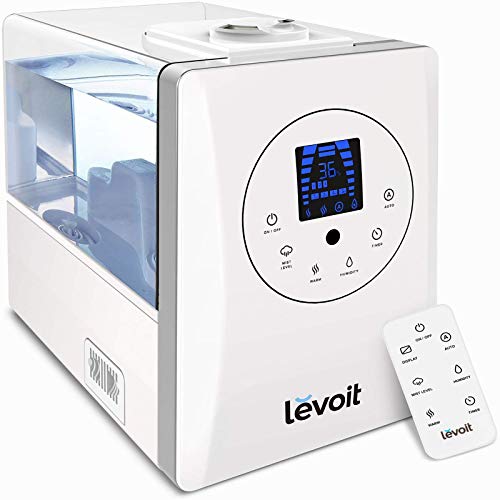 Levoit Humidificador Ultrasónico 6L Bebé de Vapor Caliente y Frío, Difusor de Aroma, 3 Niveles Ajustables, Monitor de Humedad, Control Remoto y Temporizador, Auto-Apagado, Boquilla 360°, LV600HH