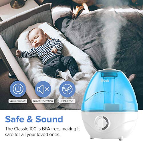 LEVOIT Humidificador Ultrasónico de Niebla Fría de 2.4L para Bebés (sin BPA), Funcionamiento Silencioso, Luz Nocturna y Apagado Automático, con 3 Niveles de Niebla, Dura hasta 24 Horas, Classic 100