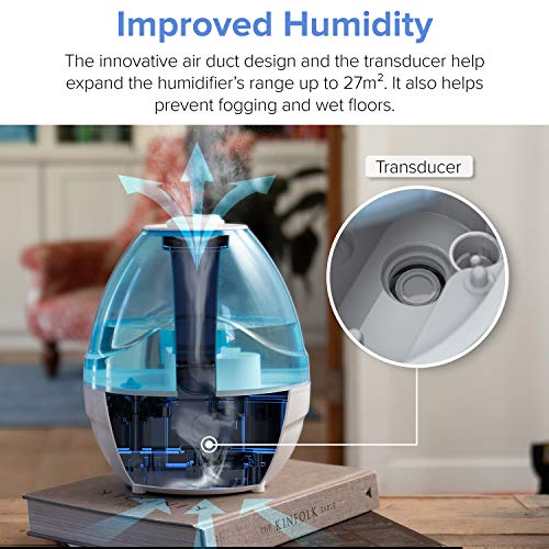 LEVOIT Humidificador Ultrasónico de Niebla Fría de 2.4L para Bebés (sin BPA), Funcionamiento Silencioso, Luz Nocturna y Apagado Automático, con 3 Niveles de Niebla, Dura hasta 24 Horas, Classic 100