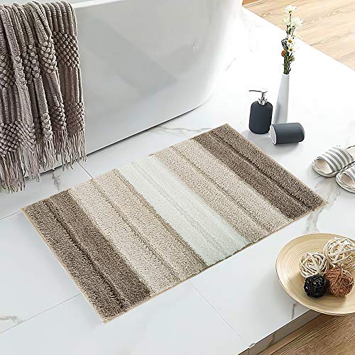 Lewondr Alfombra de Rayas, Tacto Suave Rectángulo Alfombra con Respaldo Antideslizante Absorbente, Diseño Moderno Alfombra Puerta De Baño para Hogar Sala Dormitorio - Gradiente Marrón