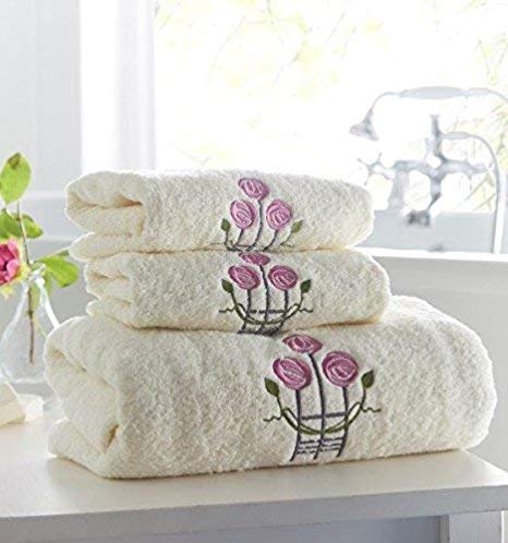 Lex's Linens - Toalla de Mano (2 Unidades), diseño de Rosas Bordadas, 100% algodón, Crema, 50 x 90cm