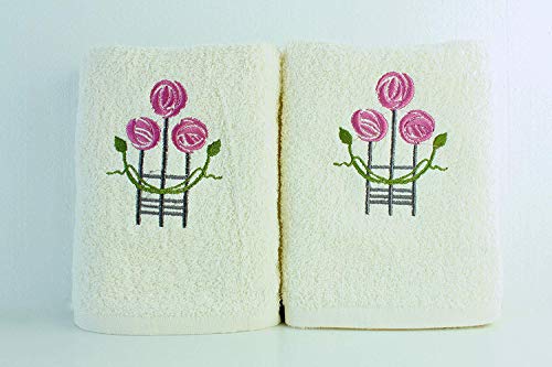 Lex's Linens - Toalla de Mano (2 Unidades), diseño de Rosas Bordadas, 100% algodón, Crema, 50 x 90cm