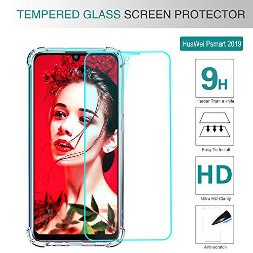 LeYi Funda Huawei P Smart 2019 / Honor 10 Lite con 2-Unidades Cristal Vidrio Templado, Cristal Transparente Shockproof Carcasa Silicona PC y TPU Slim Gel Bumper Cover Case para Movil P Smart, Clear
