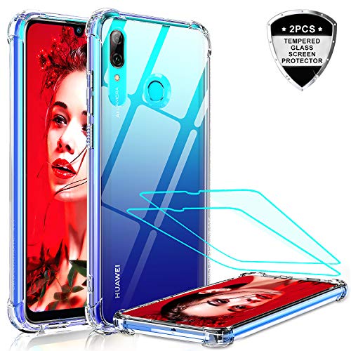 LeYi Funda Huawei P Smart 2019 / Honor 10 Lite con 2-Unidades Cristal Vidrio Templado, Cristal Transparente Shockproof Carcasa Silicona PC y TPU Slim Gel Bumper Cover Case para Movil P Smart, Clear