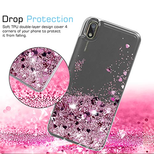 LeYi Funda Huawei Y5 2019 Silicona Purpurina Carcasa con HD Protectores de Pantalla Transparente Cristal Bumper Telefono Gel TPU Fundas Case Carcasas para Movil Huawei Y5 2019 ZX Oro Rosa