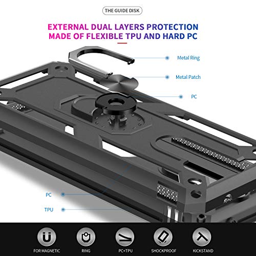 LeYi Funda Xiaomi Redmi Note 8 Pro con [2-Unidades] Cristal Vidrio Templado,Armor Carcasa con 360 Grados Anillo iman Soporte Hard Silicona TPU Bumper Antigolpes Case para Movil Note 8 Pro Negro