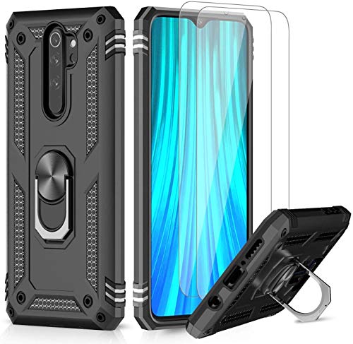 LeYi Funda Xiaomi Redmi Note 8 Pro con [2-Unidades] Cristal Vidrio Templado,Armor Carcasa con 360 Grados Anillo iman Soporte Hard Silicona TPU Bumper Antigolpes Case para Movil Note 8 Pro Negro