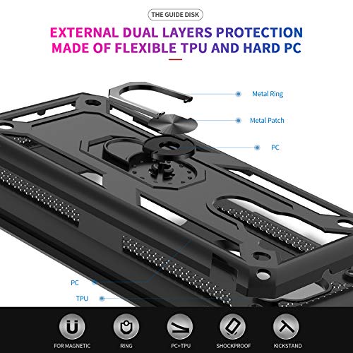 LeYi Funda Xiaomi Redmi Note 9,Armor Carcasa con 360 Grados Anillo iman Soporte Hard PC Silicona TPU Bumper Antigolpes Case para Movil Note 9,Negro