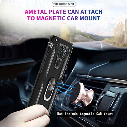 LeYi Funda Xiaomi Redmi Note 9,Armor Carcasa con 360 Grados Anillo iman Soporte Hard PC Silicona TPU Bumper Antigolpes Case para Movil Note 9,Negro