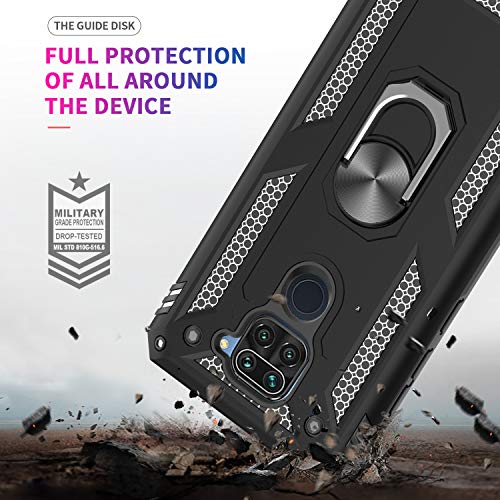 LeYi Funda Xiaomi Redmi Note 9,Armor Carcasa con 360 Grados Anillo iman Soporte Hard PC Silicona TPU Bumper Antigolpes Case para Movil Note 9,Negro