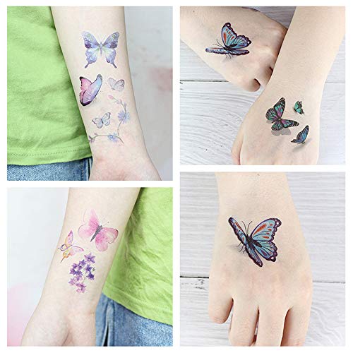 Lezed 3D Mariposas Tatuajes Temporales, Tatuajes Mariposas Impermeable Tatuajes Adhesivos de Mariposas para Niños Fiestas Infantiles cumpleaños de niños Regalo Mariposa 16 Hojas